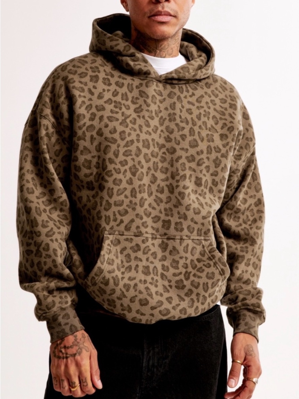 Abercrombie & Fitch Essentials Popover Hoodie Brown Leopard